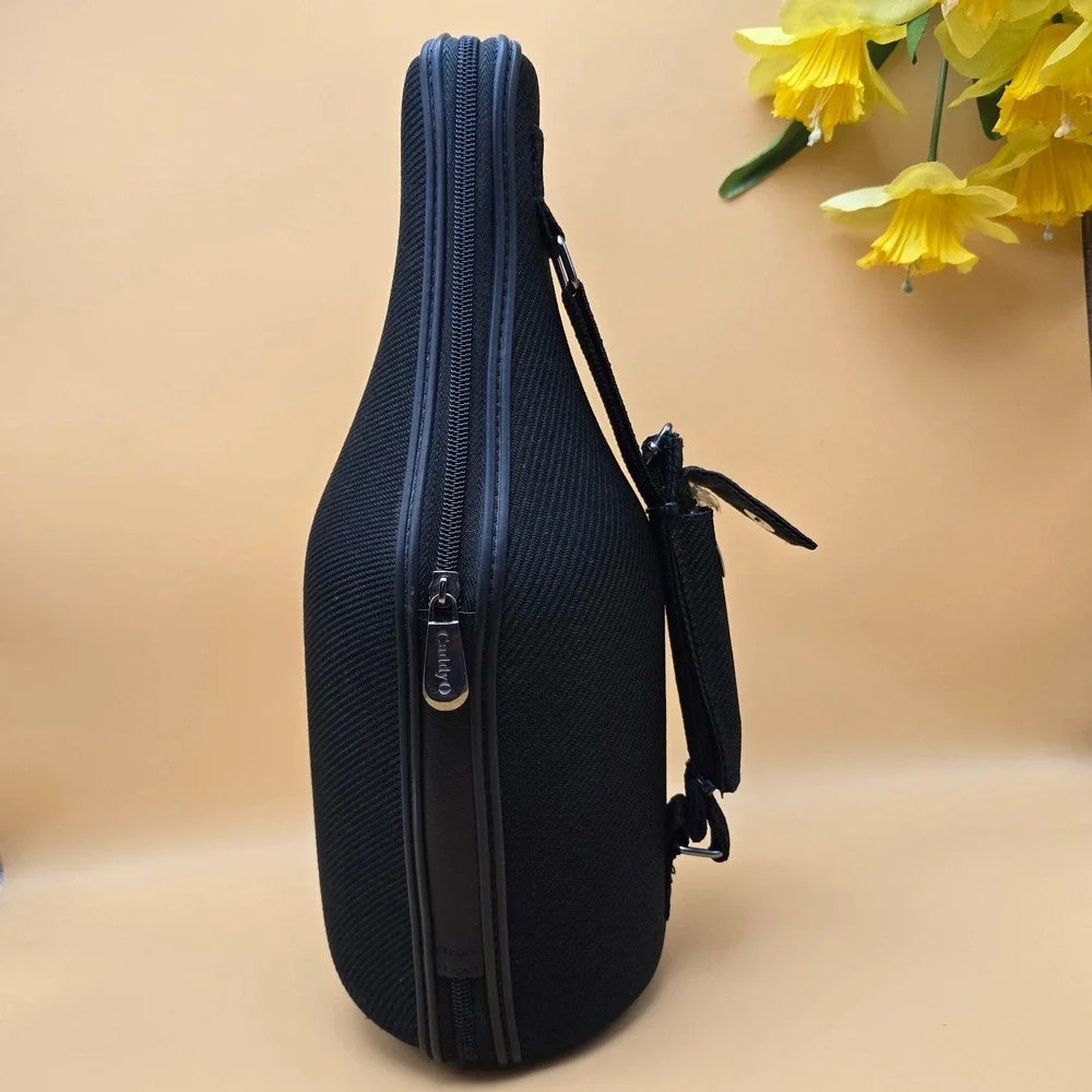 CaddyO Products Wine Bottle Carrier Bag Zipper‎ Black Nylon with Corkscrew NWOT